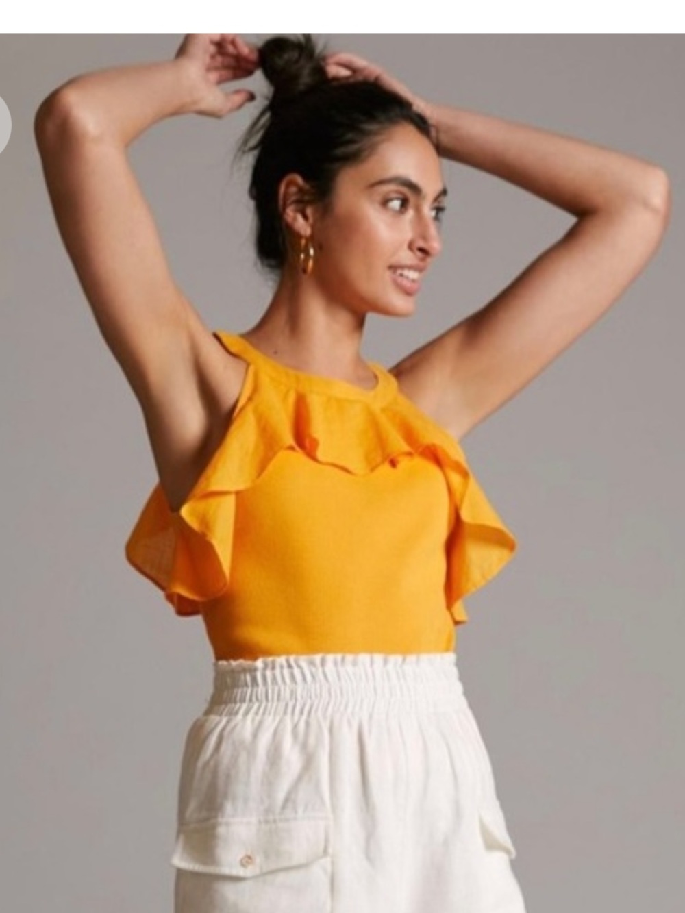 Anthropologie Maeve Mango Ruffle-Trim Tank